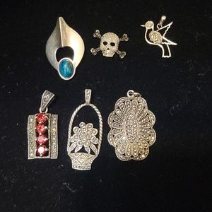 Vintage set of 6 sterling silver pendants